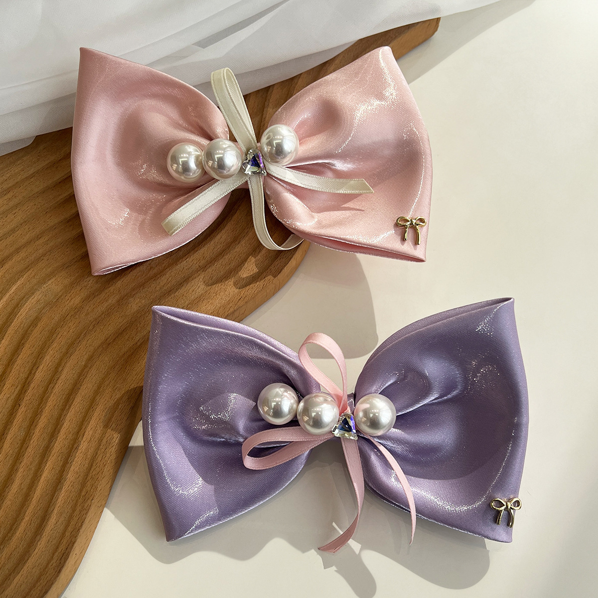 珍珠蝴蝶結髮夾彈簧夾女緞面氣質優雅頂夾2025新款髮飾後腦勺韓式