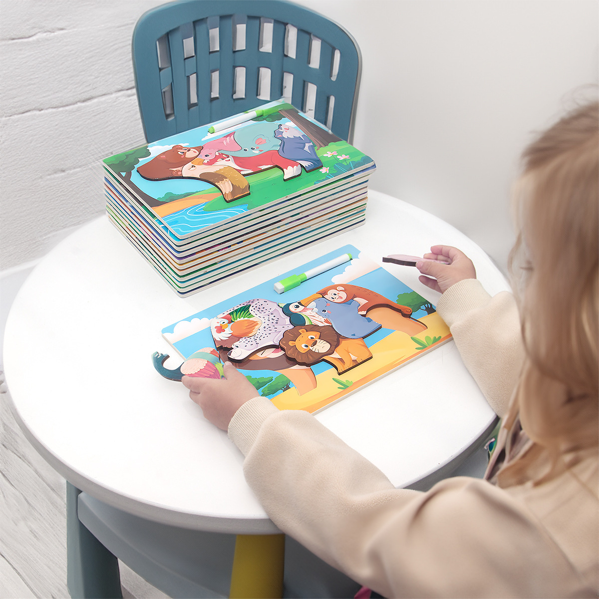 Rompecabezas tridimensional, tablero de dibujo, tablero de dibujo, dos en uno, bloques de construcción de partículas grandes, animales de dinosaurio, rompecabezas 3D, juguetes de madera