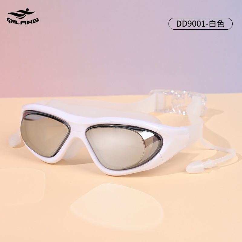 Lentes de natación de marco grande para adulto con tapones integrados de PC antivaho para buceo