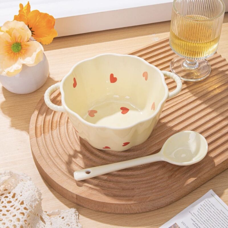 Pumpkin Double-Eared Ceramic Bowl Wholesale One Bowl One Spoon Cream Underglaze Color Ceramic Double-Eared Soup Bowl Strawberry