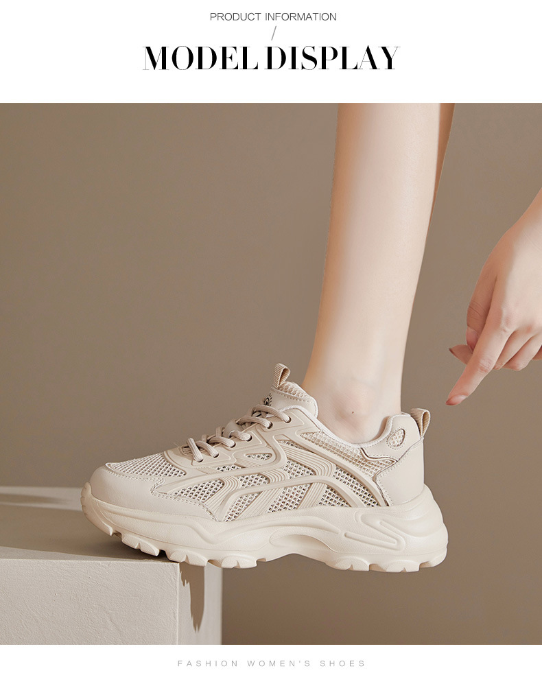 Giày sneaker nữ đế dày tăng chiều cao phong cách thể thao mới xuân hè 2025 — LJ 68022 cao gót màu be 5 cm, Cao gót trà sữa LJ 68022 5 cm chi tiết 15
