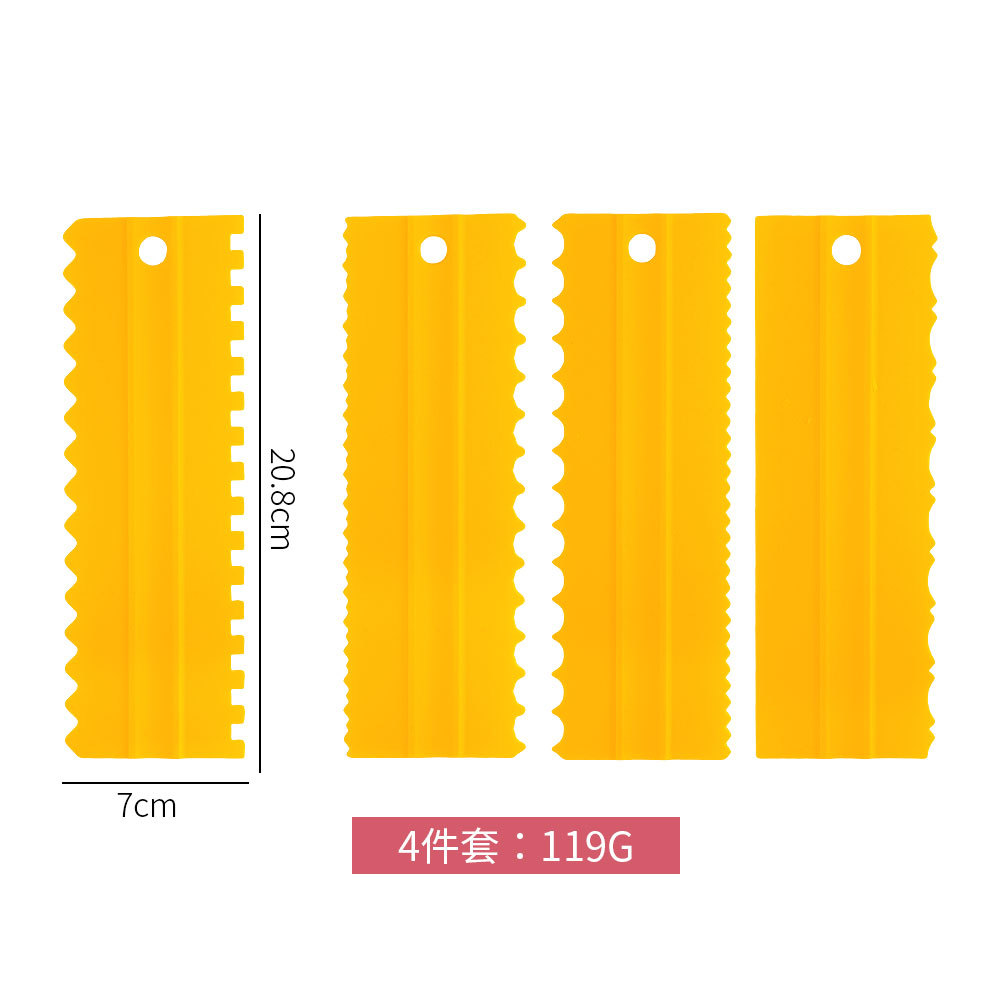 En stock raspador de masa de plástico de tres piezas de plástico nuevo peine pastel raspador patrón crema raspador Conjunto de 4 piezas