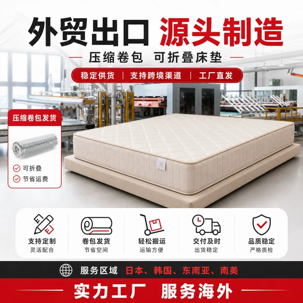 Independent pocket spring mattress cross-border foreign trade compressed foldable roll pack OEM ODM private label order processing and customization