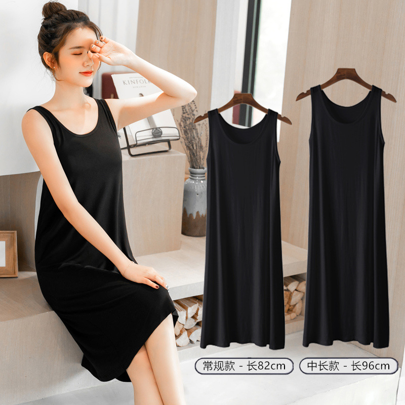 Modal Sling Vic Dress Women's Summer Outer Wear Mid-length Dress Sleeveless Inner Base Skirt Loose A- line Skirt