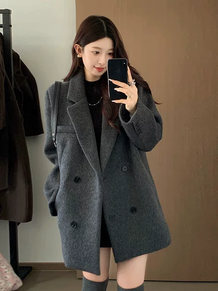 In-Stock 6822 Plus-Size Women's Woolen Suit, Autumn and Winter Korean Style New Woolen Coat, Petite Hepburn Style
