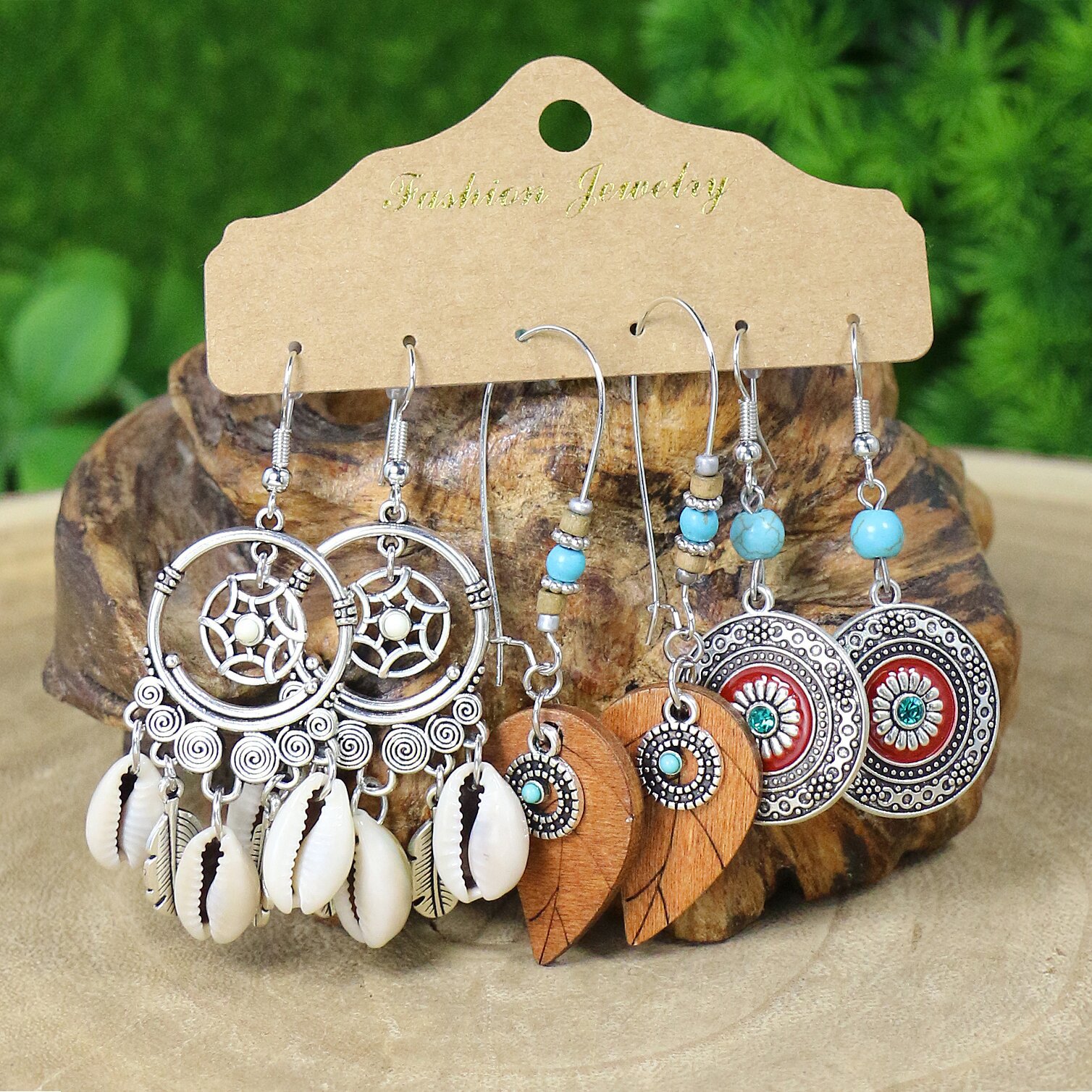 Street Occasion 1 Set Retro Bohemian Water Droplets Flower Patchwork Zinc Alloy Drop Earrings