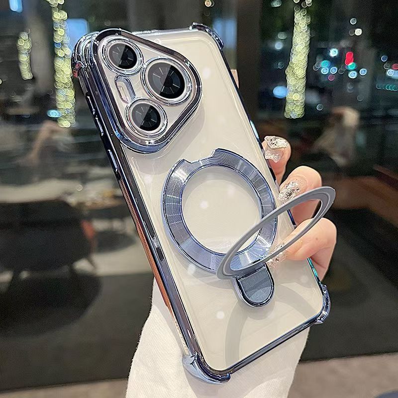 Suitable for Huawei Pura90ProMax phone case with four-corner airbags, magnetic stand, lens film, transparent electroplating, full coverage Suitable for Huawei Pura90ProMax phone case with four-corner airbags, magnetic stand, lens film, transparent electroplating, full coverage
