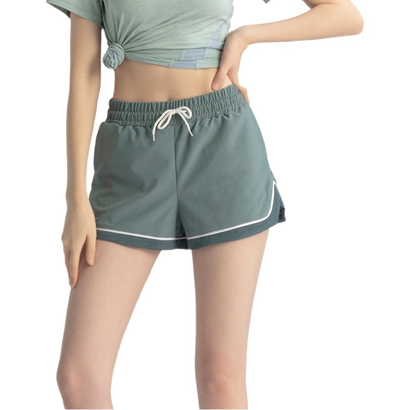 Pantalones cortos deportivos de dos piezas con cordón para mujer, pantalones deportivos holgados, informales, transpirables, antiexposición, para correr por la mañana