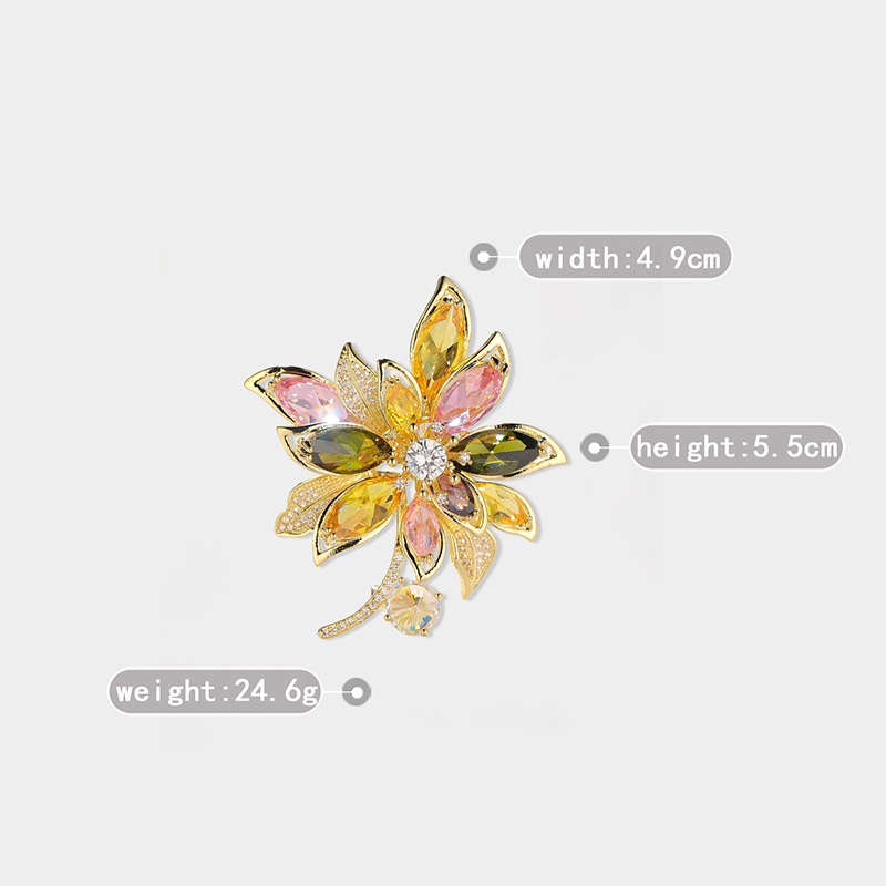 Year Of The Tiger Mixed Color Crystal Copper Zircon Flower Brooch Pin display picture 5