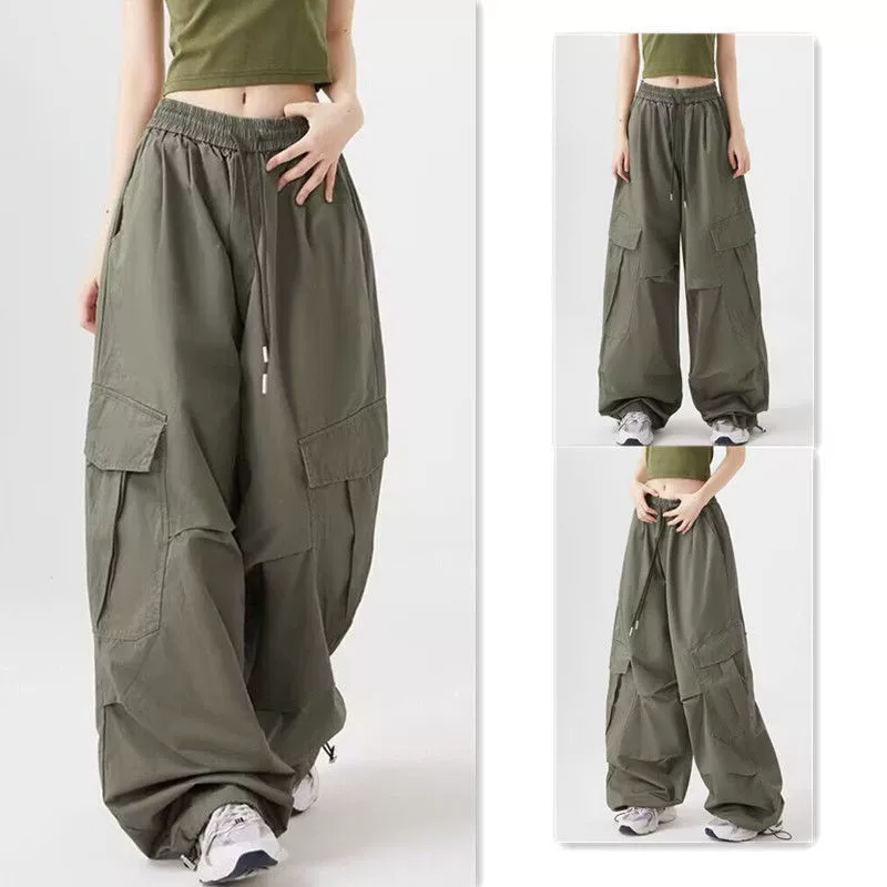 INS тонкие брюки-карго в американском стиле для мужчин и женщин, летние свободные широкие прямые повседневные брюки для танцев с высокой талией.