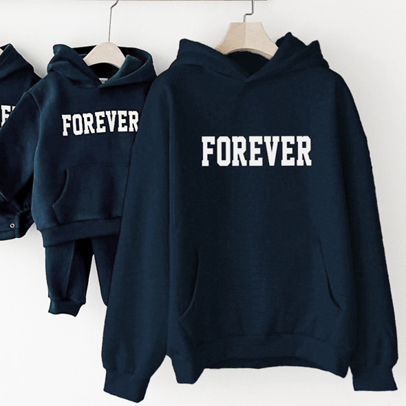 Estilo coreano ins moda invierno nuevo padre-niño desgaste casual carta suelta gran bolsillo de lana suéter con capucha familia desgaste