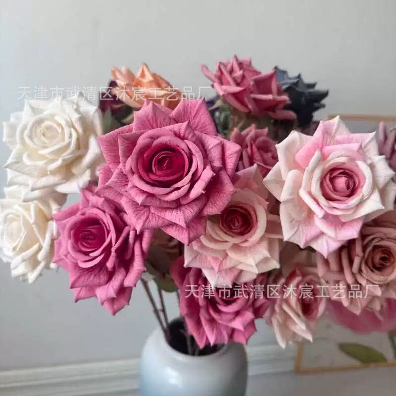 Simulation rose de style européen Manta Rose Wenjuan enduit de soie diamant rose rose photo studio photo fausse fleur