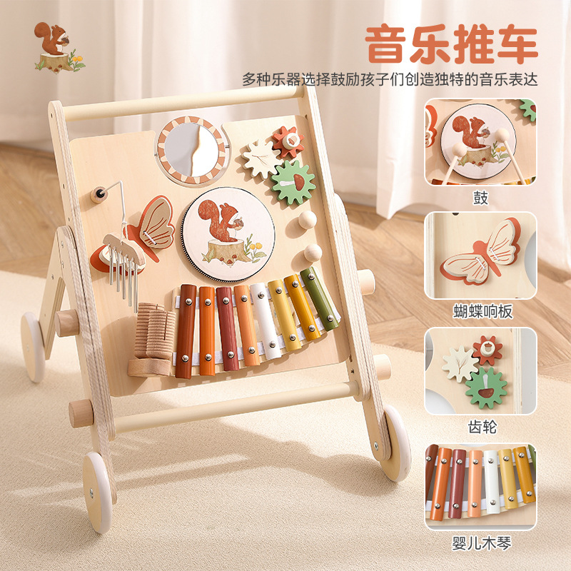 Carrito de música de mesa de sonido de piano de gran pieza, andador, juguetes para niños, mesa ocupada de rompecabezas de educación temprana multifuncional para bebés