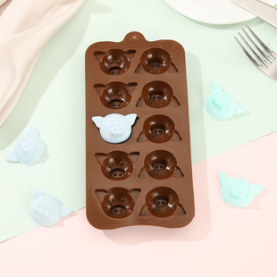 New 10 even cake mold chocolate silicone mold handmade diy pig head wax bottle sugar chocolate block kneading mold