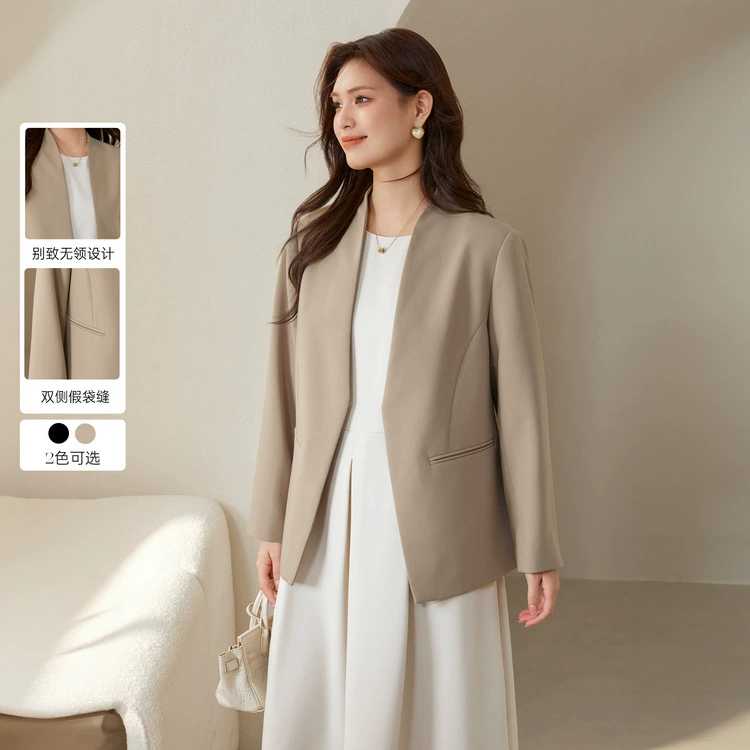 Слепое шоу большой размер женской одежды простой и щедрый пригородный темперамент личность без воротника повседневный костюм жирный mm2024 осенний новый