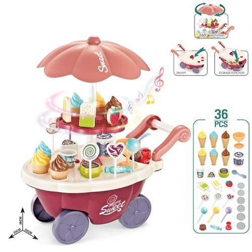 Children's kitchen play house accessories simulation tableware mini ice cream candy trolley ice cream supermarket store toys