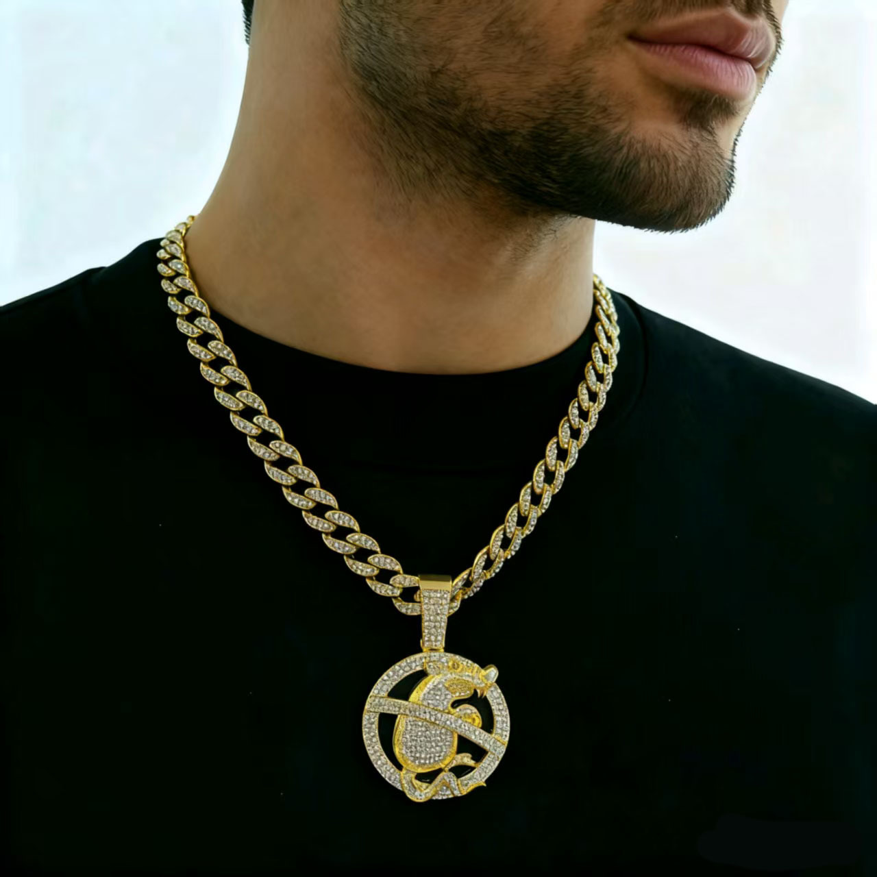 Nuevos productos transfronterizos europeos y estadounidenses de aleación de diamante completo collar colgante de ratón hip-hop con joyería collar cubano al por mayor