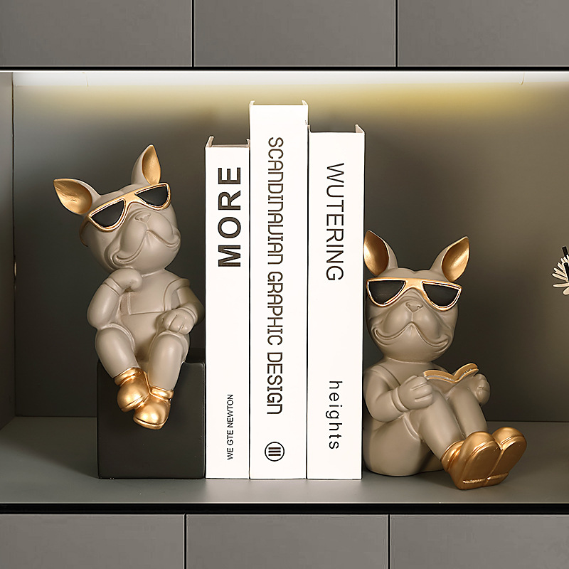 Sujetalibros Decorativo de Perro de Resina Hecho a Mano para Escritorio y Estantería