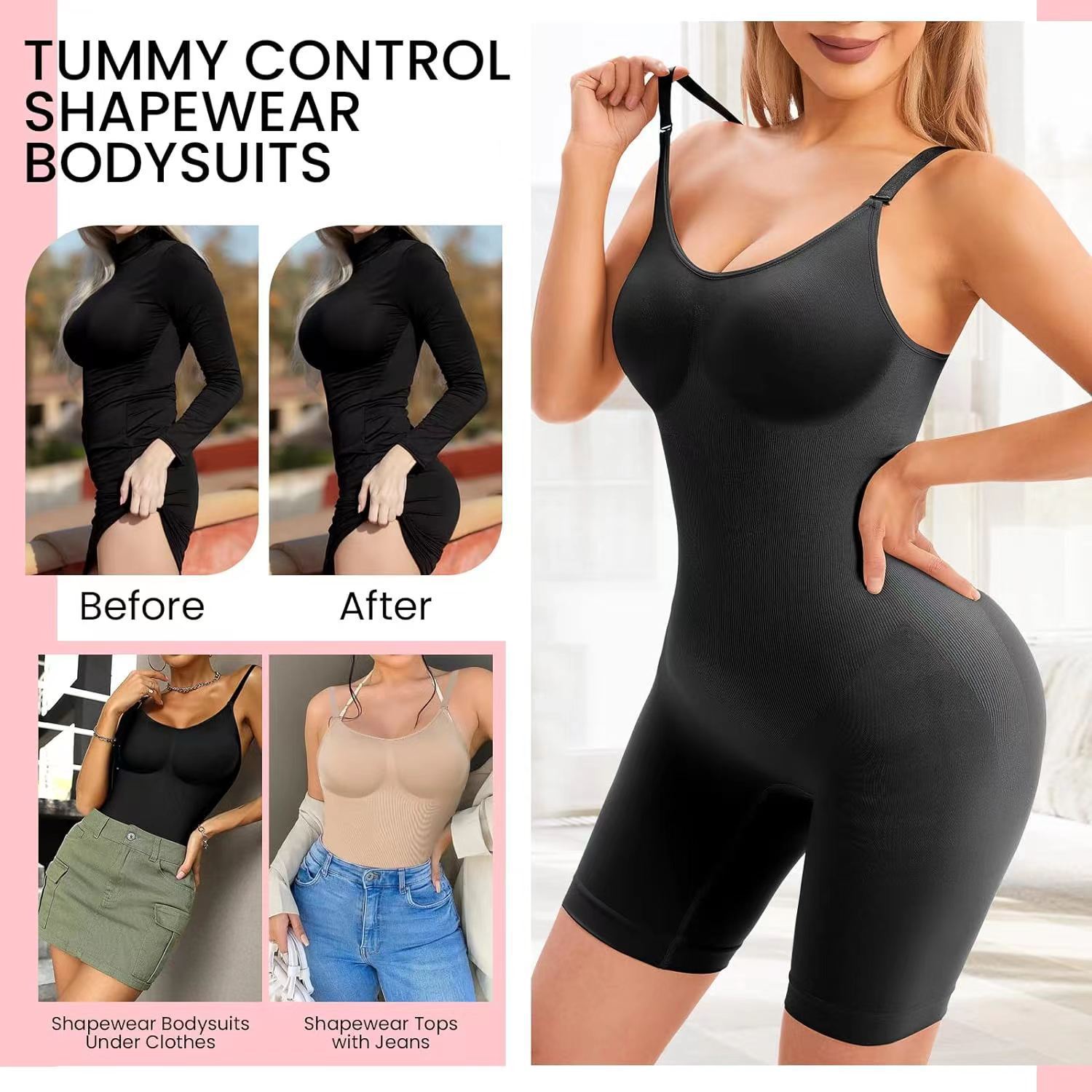 One-piece Shapewear waistband postpartum repair long leg pants Seamless ribbed adjustable TIKTOK onesie