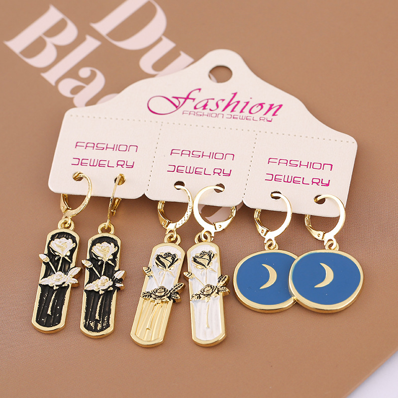 1 Set Fashion Flower Alloy Enamel Womenu0027S Dangling Earrings