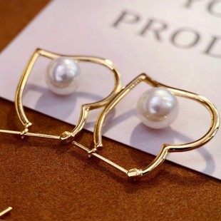 18K Gold Accessories Element Heart Earrings Imported Craftsmanship Picture with 7-8mm Pearls Accessories Without Beads