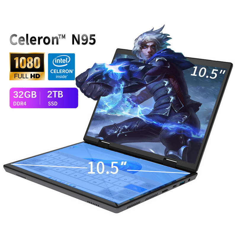 10.5inch Touch Dual Screen Celeron N95 Business Office Thin and Light Drawing Yoga Laptop for Commercial Use