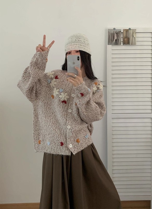 韩系甜美文艺小清新针织衫女2025秋冬新款慵懒风百搭宽松开衫毛衣|undefined