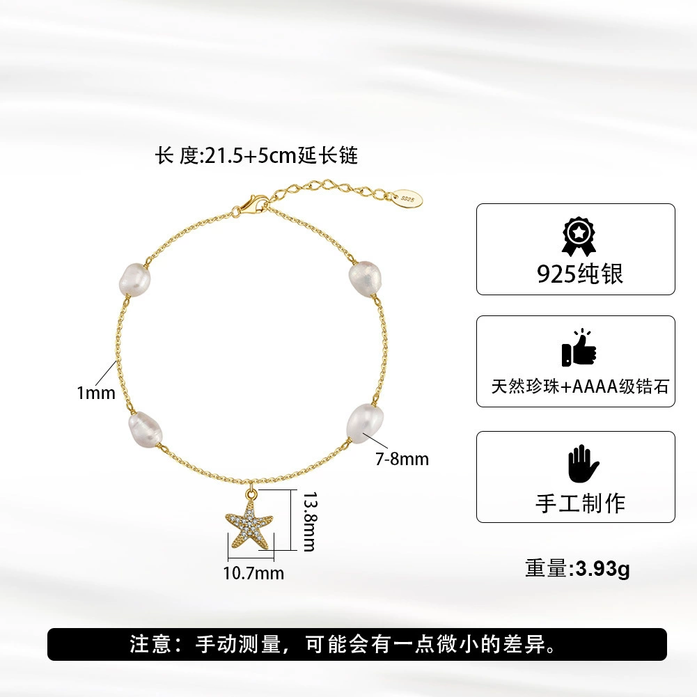 Beach ankle bracelet from pearl, 925 sample silver, silver 925 sample, wholesale