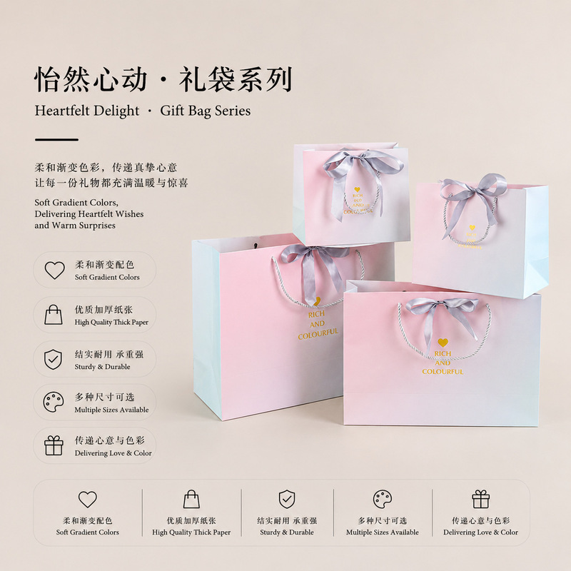 Gradient Gift Bag Ins Style Environmentally Friendly Handbag Gift Bag Handbag High-End White Cardboard Bag Wholesale
