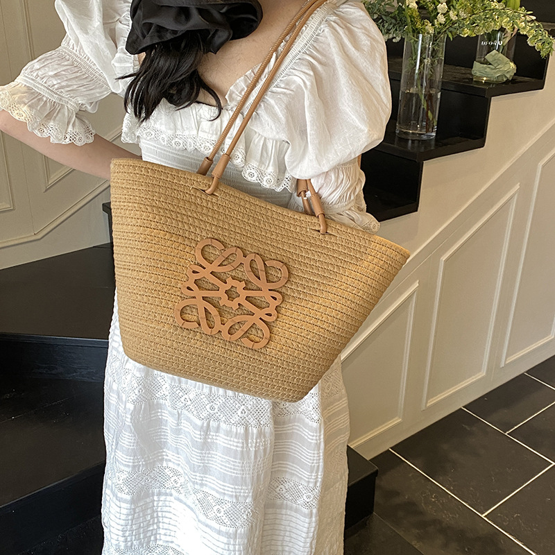 French Style Straw Bag For Women 2025 New Summer Beach Vacation Large Capacity Tote Basket Bag - Thumbnail 3