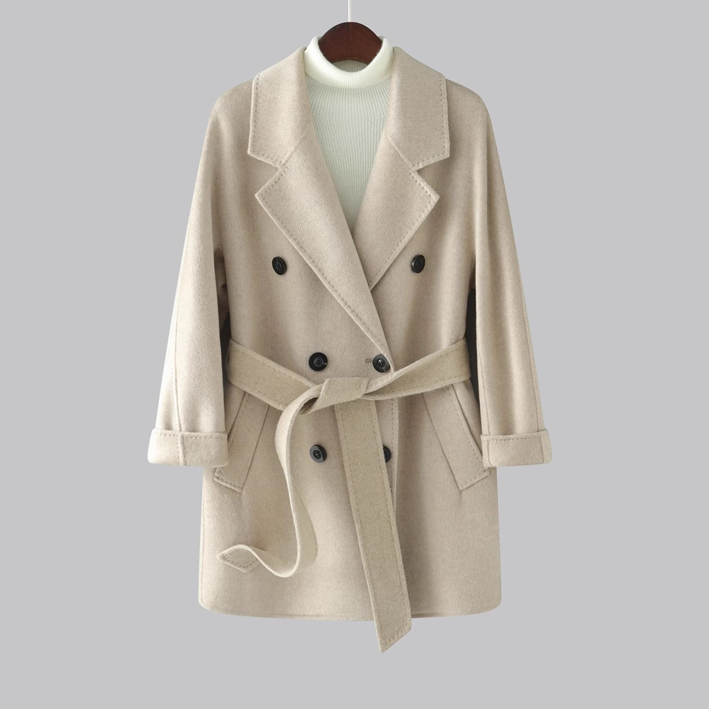 Demi-season cashmere double-sided long woolen coat, high-quality style, mid-length, for teenagers