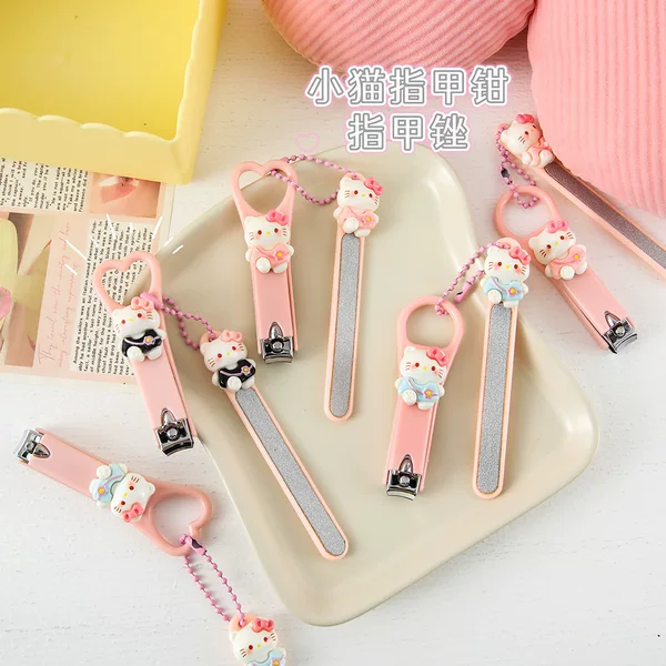 Cartoon Cute Kitten Nail Clippers Portable Nail File Nail Clipper Set Girly Style Cuticle Remover Portable Nail Scissors