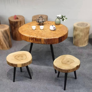 Modern Minimalist Camphor Wood Stool, Camphor Wood Round Piece, Wrought Iron Wood Stool, Shoe-Changing Stool, Tea-Drinking Stool, Solid Wood Seat