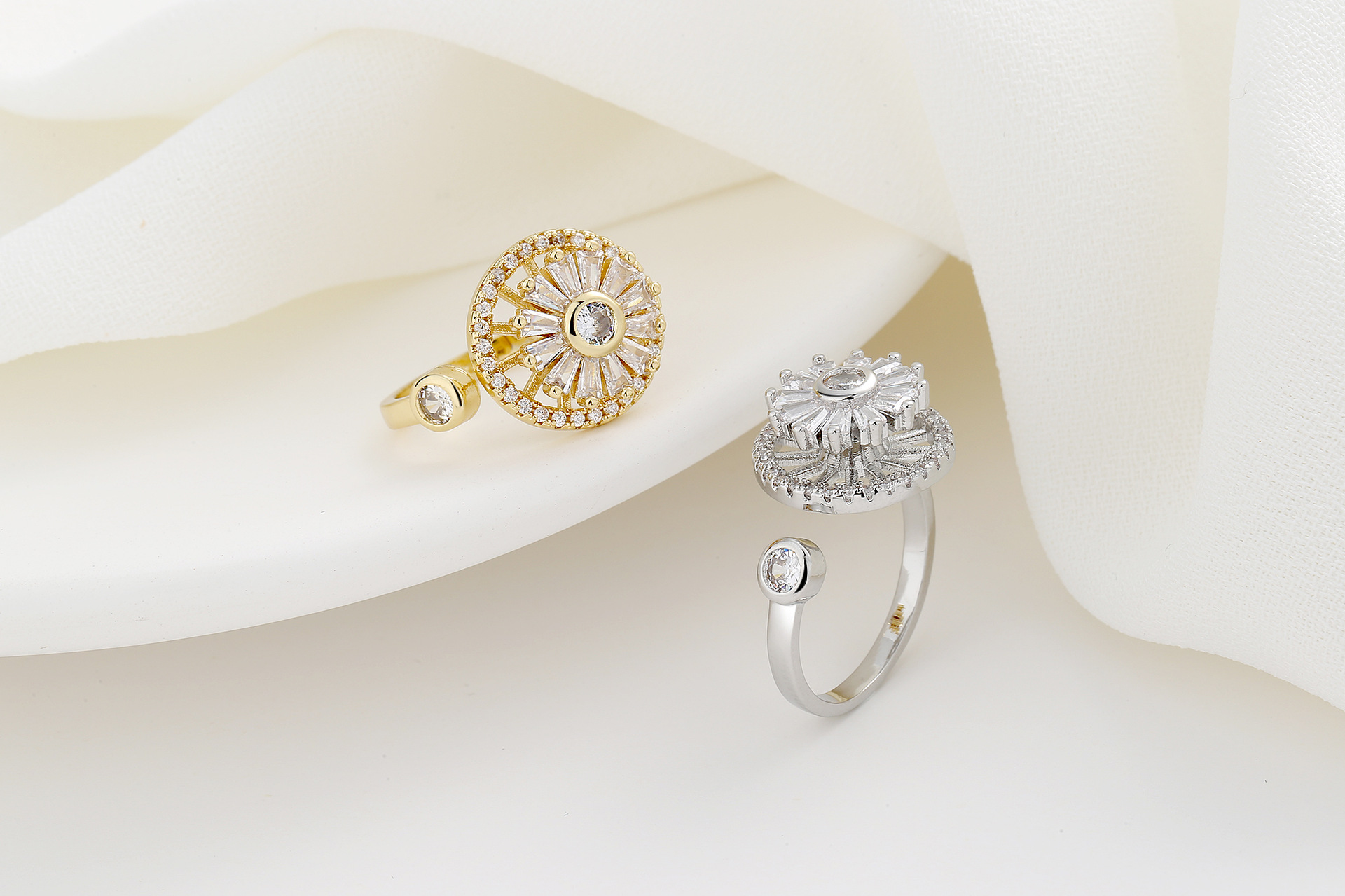 Fashion Flower Copper Plating Inlay Zircon Open Ring 1 Piece