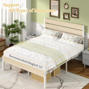 Bed Frame with Solid Wood Headboard and Footboard, Platform Frame, 12inch under Bed Storage Spaces