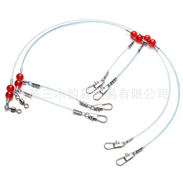 13/26 nylon leader line for fishing rigs, suitable for sea fishing, with red bead swivels and split rings