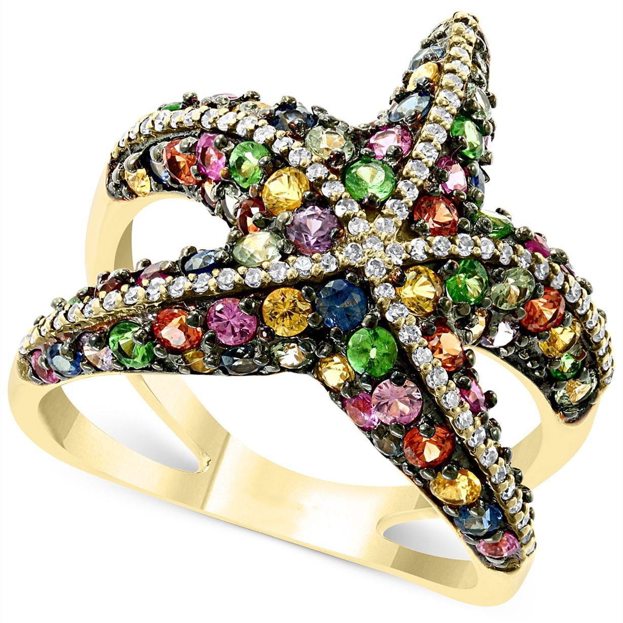 Chenrui cross-border jewelry inlaid colorful full diamond creative starfish Golden Ring men and women ring fashion ring