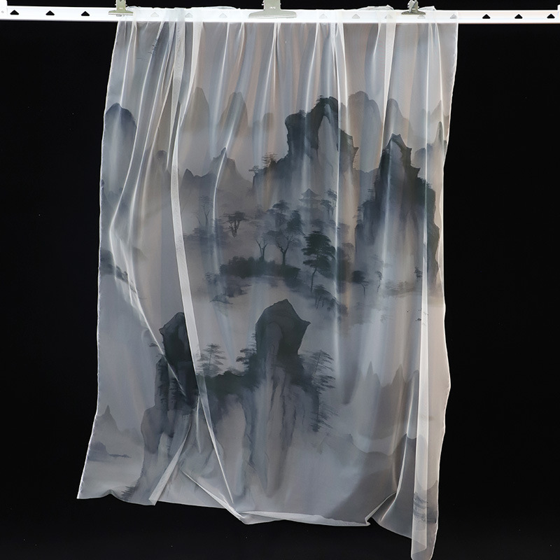 云山国画纱网纱面料汉服舞台背景布料纱帘装饰国风渐变色网纱布料