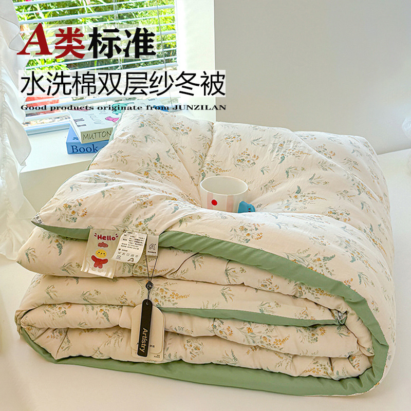 Class a Double-Layer Yarn Washed Cotton Quilt for Winter, Spring, and Autumn, 1.5-2kg Winter Thickened Warm Single Quilt Cotton Quilt Core
