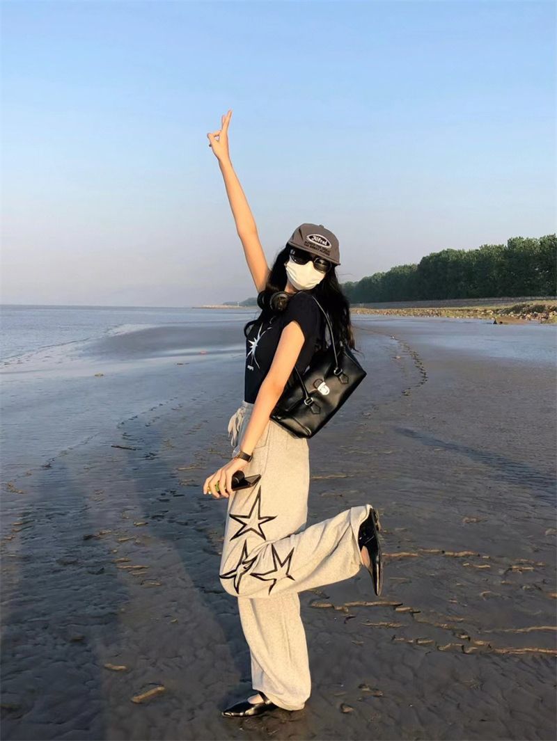 Title 10, Kadın Yıldız İşlemeli Geniş Paça Pantolon, şık ...