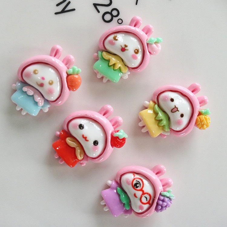 Brillante fruta conejo muñeca resina accesorios DIY crema pelo accesorios llavero material MATERIAL DE LA MANO DE LOS NIÑOS