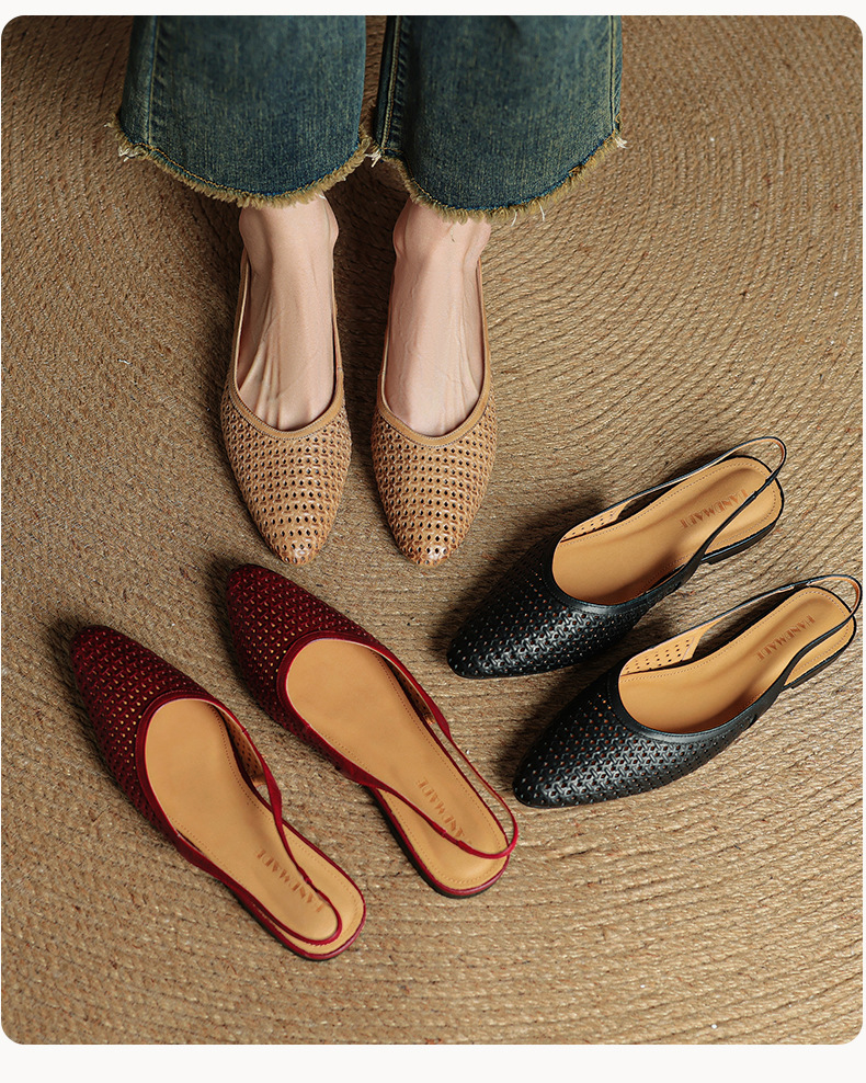 Sandal nữ da bò mũi kín quai sau đế bệt phong cách Hàn Quốc — đen chi tiết 6