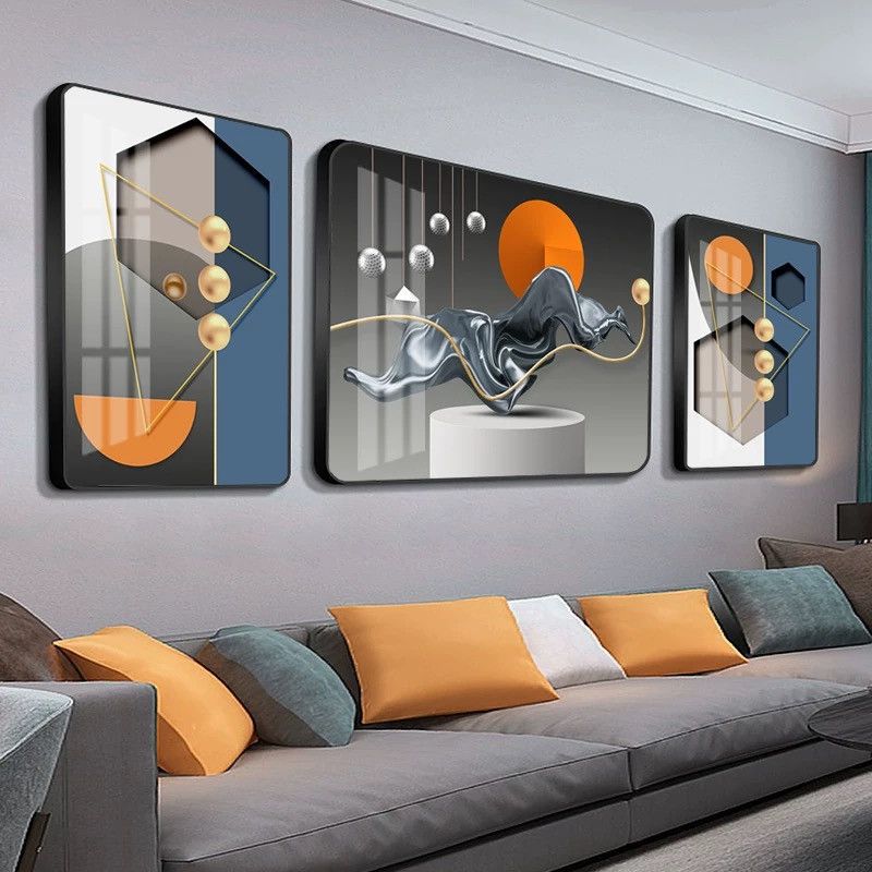 Living Room Decorations, No Punching, New Chinese Style Sofa Background Wall Decoration Painting, Mural, Triptych Landscape Painting, Restaurant Hanging Painting