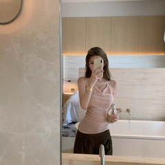 JMSHOP 松弛cozy 苎麻荡领挂脖吊带女夏季设计感绑带微透无袖背心
