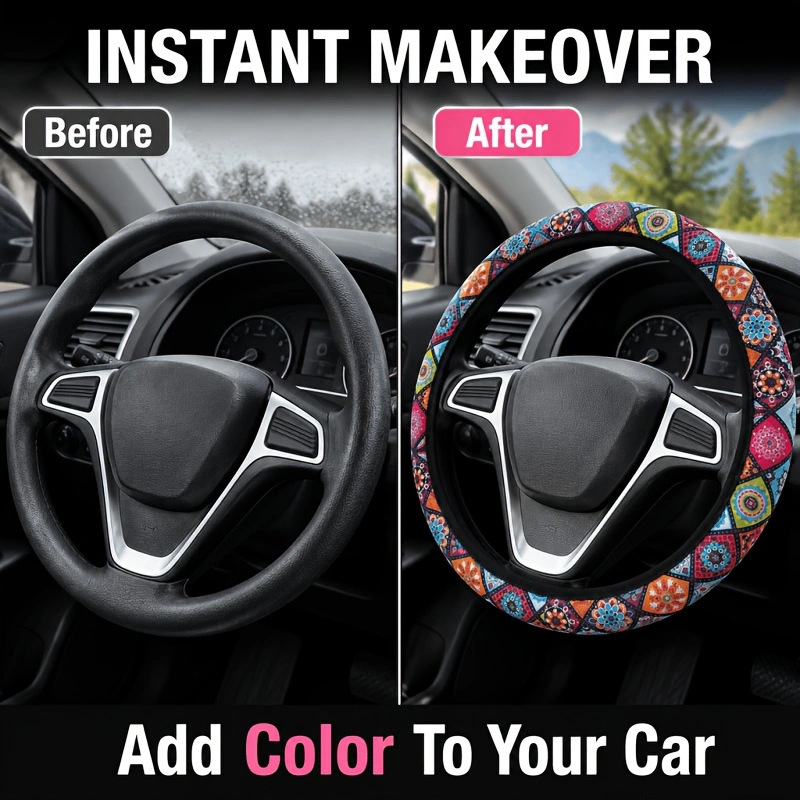 Elastic Printed Steering Wheel Cover Without Inner Ring, Specially Designed for Aliexpress, Amazon, Temu, Cross-Border Foreign Trade, New Model