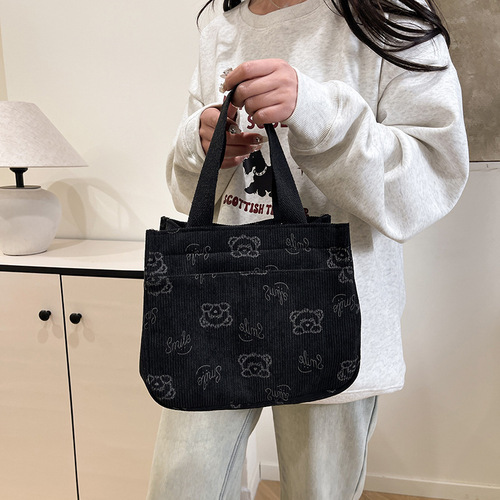 New style women's bag, printed tote bag, cartoon cat handbag, canvas backpack, underarm fashionable lunch bag