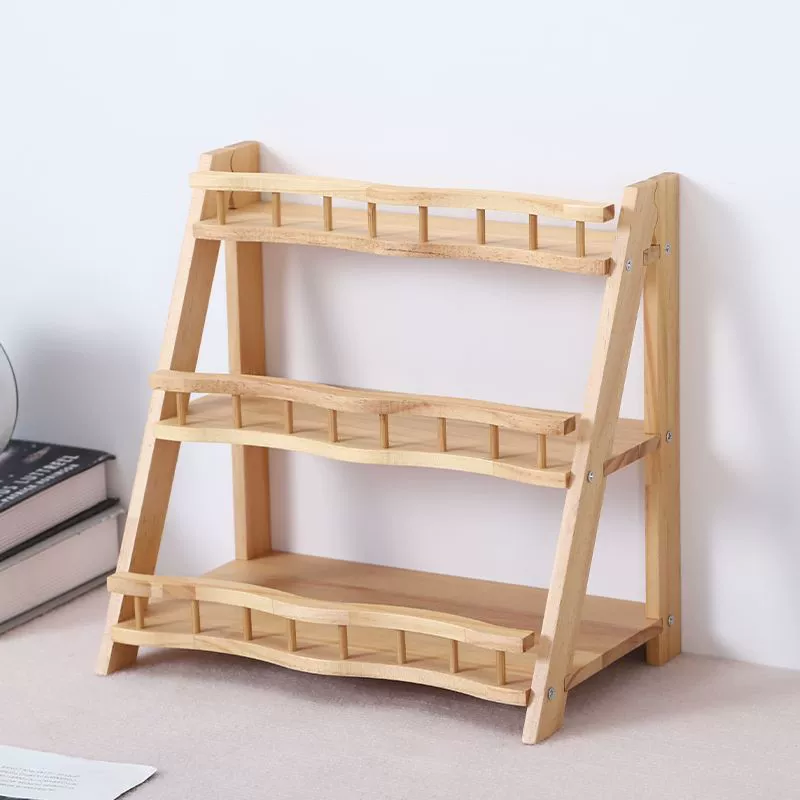 Wooden multi-layer storage rack, trapezoidal stall display rack, decorative storage rack, kitchen multi-functional spice organizer rack