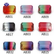 厂家直销长方倒角车平人造西瓜碧玺裸石祖母绿切割戒面渐变宝石