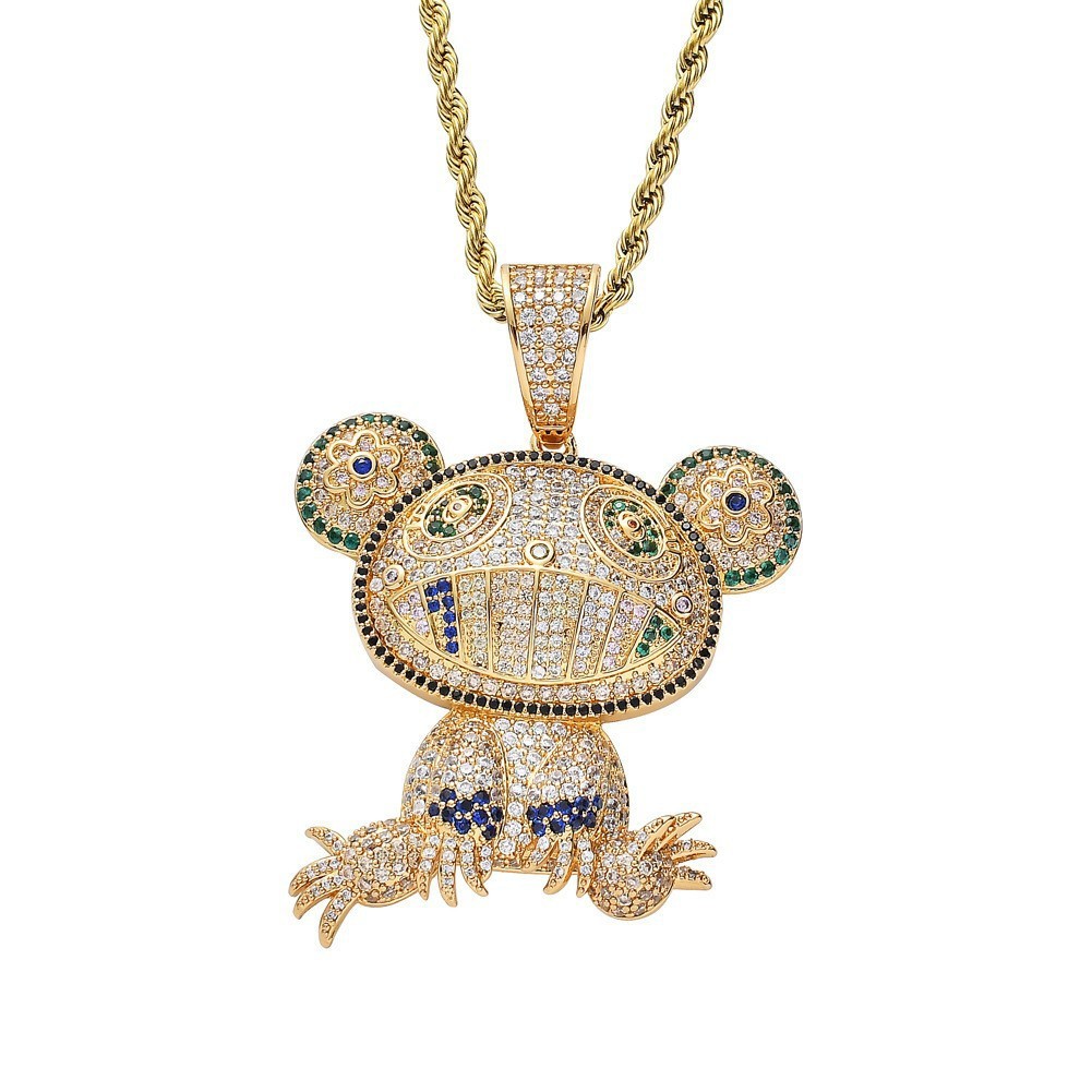 Cartoon Frog Pendant Necklace With Zircon And Copper Finish_voghion.com