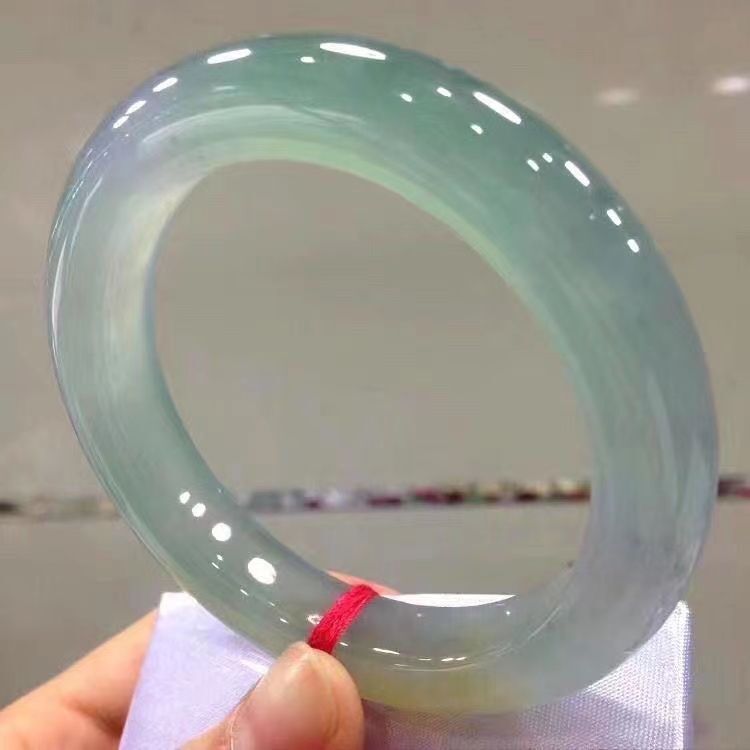 [Fast Delivery] Natural genuine goods Myanmar Laokeng Qingshui Piaohua Jade Bracelet Women's Water-moisturizing Ice-seed Jade Bracelet